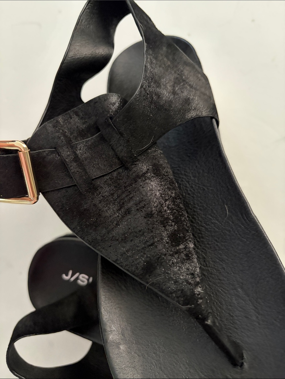J Slides J/SLIDES Shoes Women's Becky Sandals In Black Suede Gold Buckle 7.5 - Picture 15 of 16